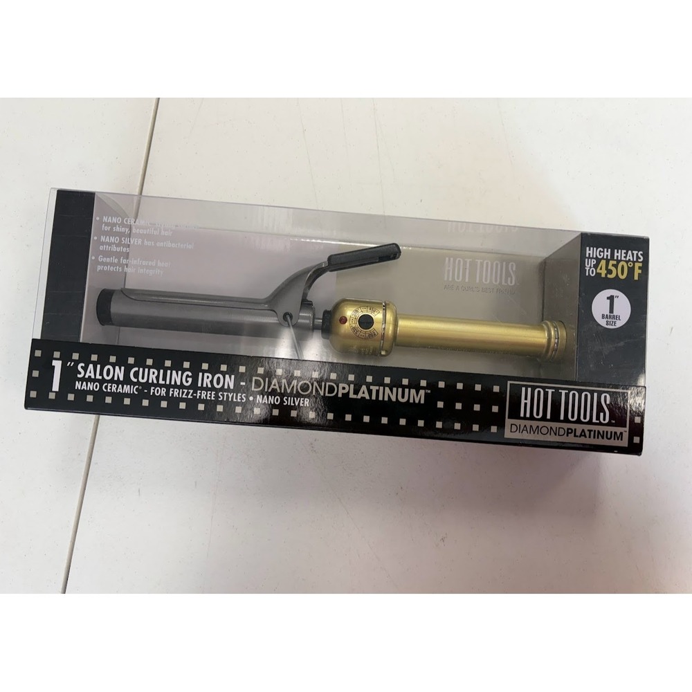 Hot Tools Diamond Platinum Salon Curling Iron 1" Nano Ceramic Silver NEW In Box